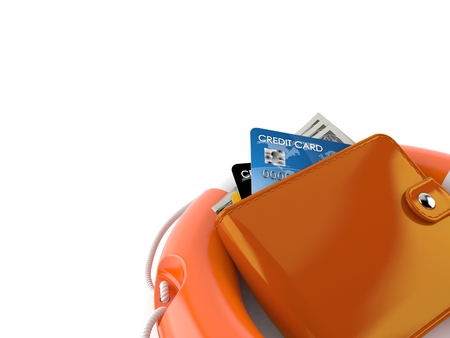 Wallet with life buoy isolated on white background. 3d illustrationの写真素材