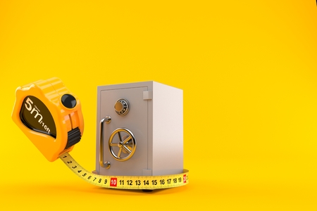 Safe with measuring tape isolated on orange background. 3d illustrationの写真素材