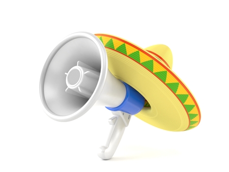 Megaphone with sombrero isolated on white background. 3d illustrationの写真素材