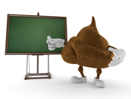 Poop character with blank blackboard isolated on white background. 3d illustrationの写真素材