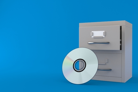 Archive with cd disc isolated on blue background. 3d illustrationの写真素材