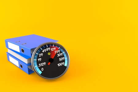 Network meter with ring binders isolated on orange background. 3d illustrationの写真素材