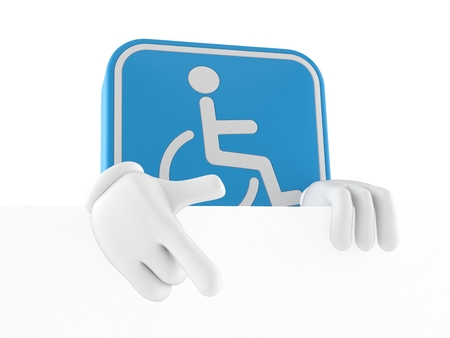 Handicapped character behind white wall isolated on white background. 3d illustrationの写真素材
