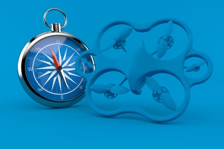 Drone background with compass in blue color. 3d illustrationの写真素材