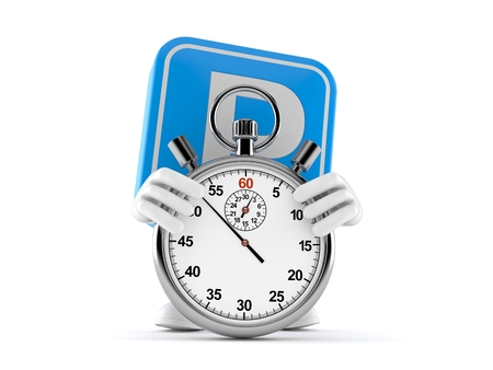 Parking symbol character with stopwatch isolated on white background. 3d illustrationの写真素材