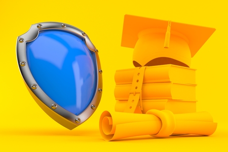 Education background with protective shield in orange color. 3d illustrationの写真素材