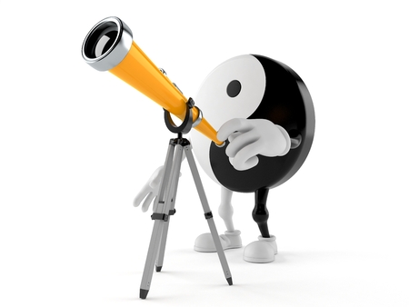 Jing Jang character looking through a telescope. 3d illustrationの写真素材