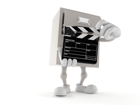 Archive character holding clapboard isolated on white background. 3d illustrationの写真素材