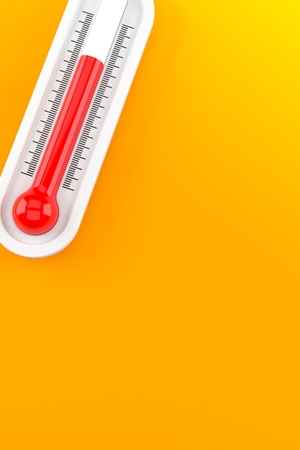 Thermometer on orange background. 3d illustrationの写真素材