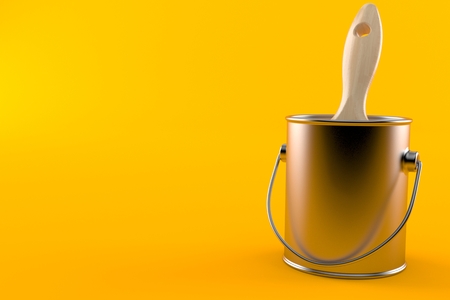 Paintbrush with paint can isolated on orange background. 3d illustrationの写真素材
