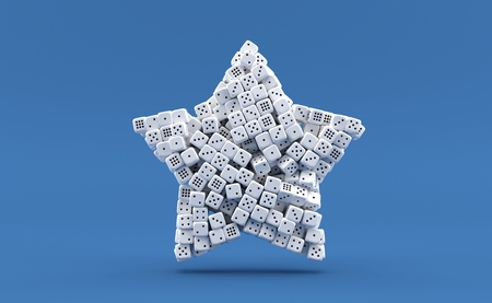 Dice in star shape isolated on blue background. 3d illustration