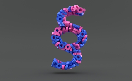 Male and female gender symbols in paragraph symbol shape isolated on grey background. 3d...