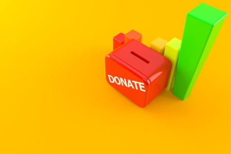 Donate box with chart isolated on orange background. 3d illustrationの写真素材