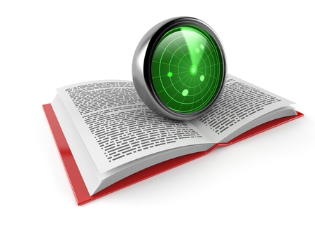 Radar on open book isolated on white background. 3d illustrationの写真素材