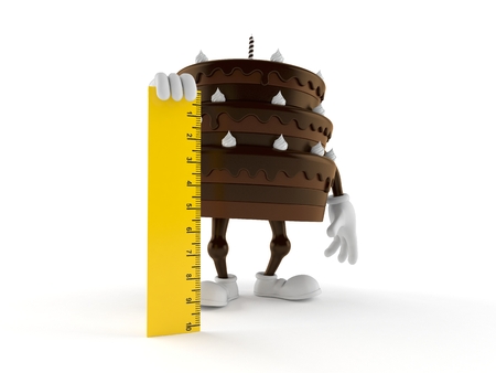 Cake character holding ruler isolated on white background. 3d illustrationの写真素材