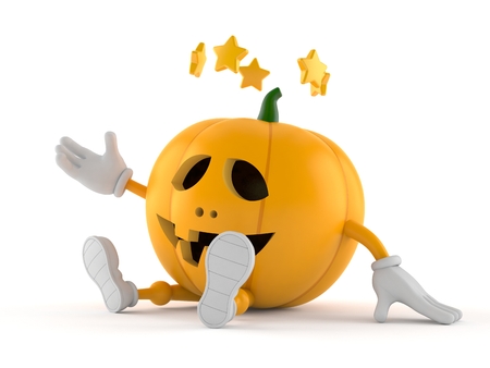 Halloween pumpkin character with stars around head isolated on white background. 3d illustrationの写真素材