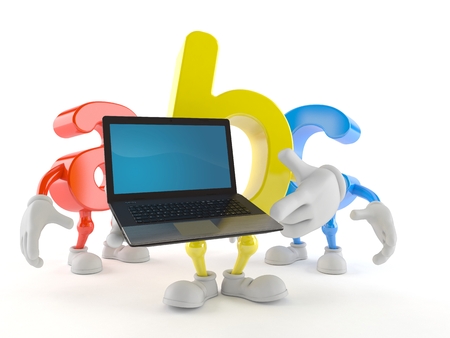 ABC character holding laptop isolated on white background. 3d illustrationの写真素材