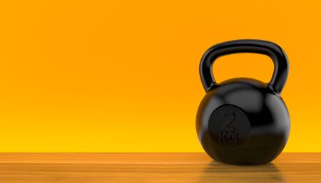 Kettlebell on orange background. 3d illustrationの写真素材