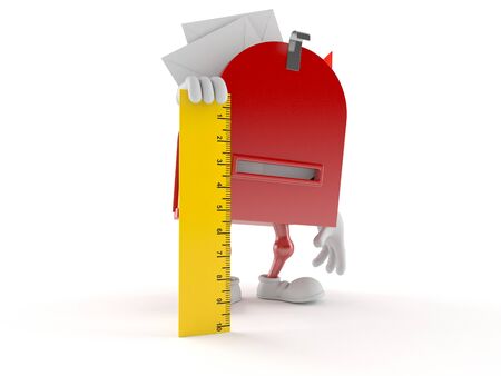 Mailbox character holding ruler isolated on white background. 3d illustrationの写真素材