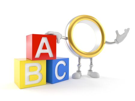 Wedding ring character with toy blocks isolated on white background. 3d illustrationの写真素材