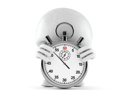 Champignon character with stopwatch isolated on white background. 3d illustrationの写真素材