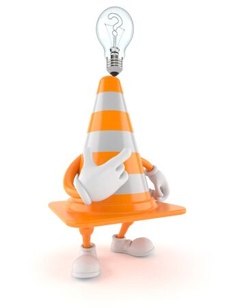 Traffic cone character with an idea isolated on white background. 3d illustrationの写真素材