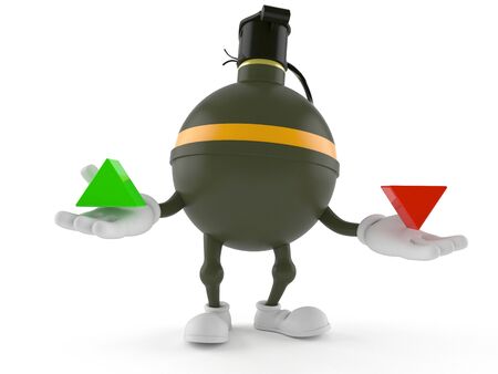 Hand grenade character with up and down arrow isolated on white background. 3d illustrationの写真素材
