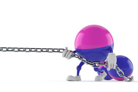 Paintball character pulling chain isolated on white background. 3d illustrationの写真素材