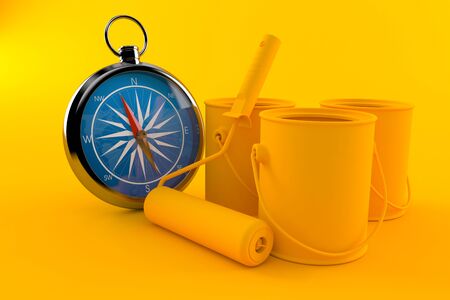 Renovation background with compass in orange color. 3d illustrationの写真素材