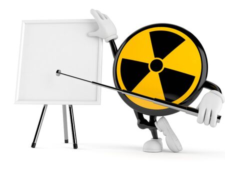 Radioactive character with blank whiteboard isolated on white background. 3d illustrationの写真素材