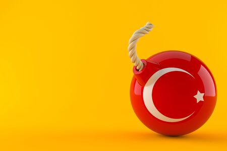 Bomb with turkish flag isolated on orange background. 3d illustrationの写真素材
