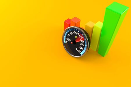 Network meter with chart isolated on orange background. 3d illustrationの写真素材