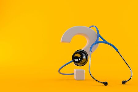 Question mark with stethoscope isolated on orange background. 3d illustrationの写真素材