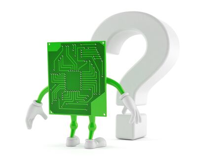 Circuit board character looking at question mark symbol isolated on white background. 3d illustrationの写真素材
