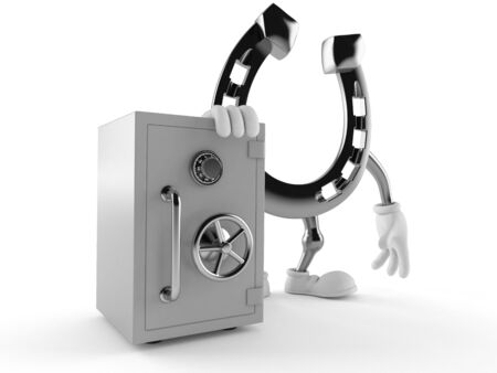 Horseshoe character with safe isolated on white background. 3d illustrationの写真素材