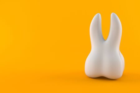 Tooth upside down isolated on orange background. 3d illustration
