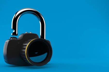 Camera protection concept isolated on blue background. 3d illustrationの写真素材
