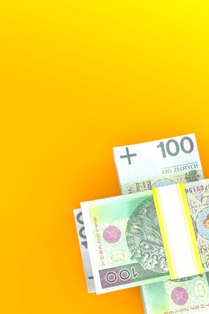 Polish currency on orange background. 3d illustrationの写真素材