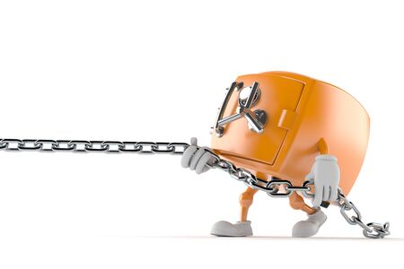 Safe character pulling chain isolated on white background. 3d illustrationの写真素材