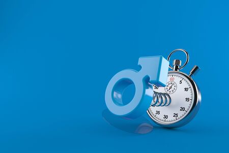 Male gender with stopwatch isolated on blue background. 3d illustrationの写真素材