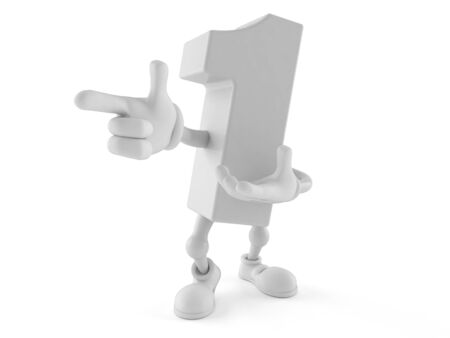 Number one character pointing finger isolated on white background. 3d illustrationの写真素材