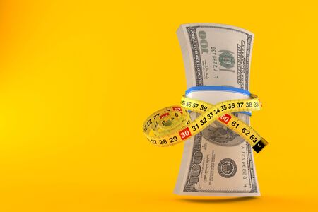 Money with centimeter isolated on orange background. 3d illustrationの写真素材