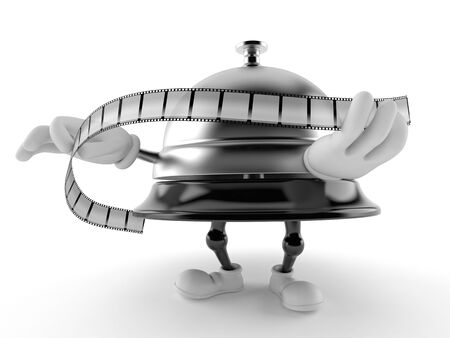 Hotel bell character holding film strip isolated on white background. 3d illustrationの写真素材
