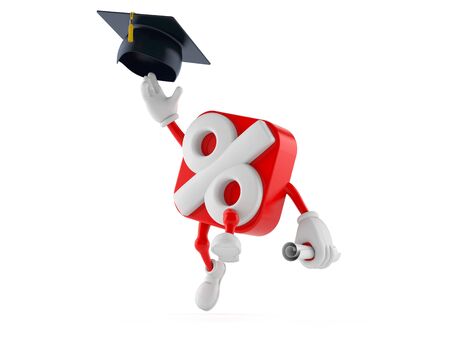 Percent character throwing mortar board isolated on white background. 3d illustrationの写真素材