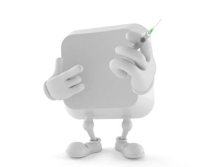 Computer key character holding syringe isolated on white background. 3d illustrationの写真素材