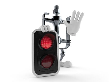 Bicycle pedal character with red light isolated on white background. 3d illustrationの写真素材