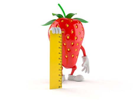 Strawberry character holding ruler isolated on white background. 3d illustrationの写真素材