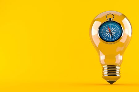 Compass inside light bulb isolated on orange background. 3d illustrationの写真素材