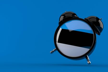 Alarm clock with estonian flag isolated on blue background. 3d illustrationの写真素材