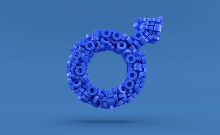 Male gender symbols in male gender shape isolated on blue background. 3d illustrationの写真素材